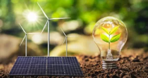 concept clean energy saving power nature solar panel with wind turbine small tree lightbulb 34152 3205